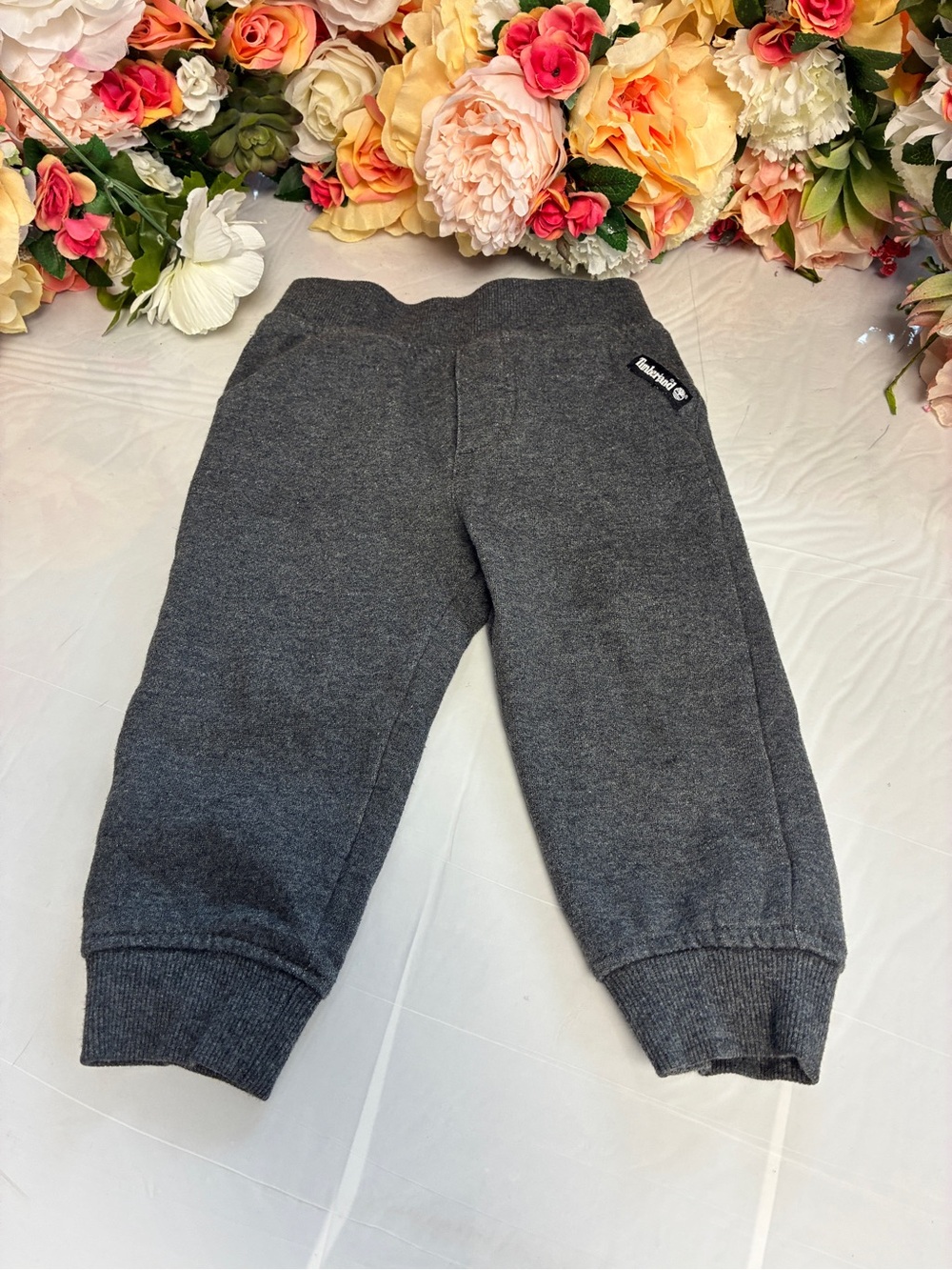 Timberland Baby Boys Cotton Blend Fleece Jogger Pants Charcoal Gray 18M Logo